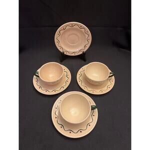 Vintage Homestead Metlox Poppytrail Green Rooster 3 Coffee Cups 4 Saucers